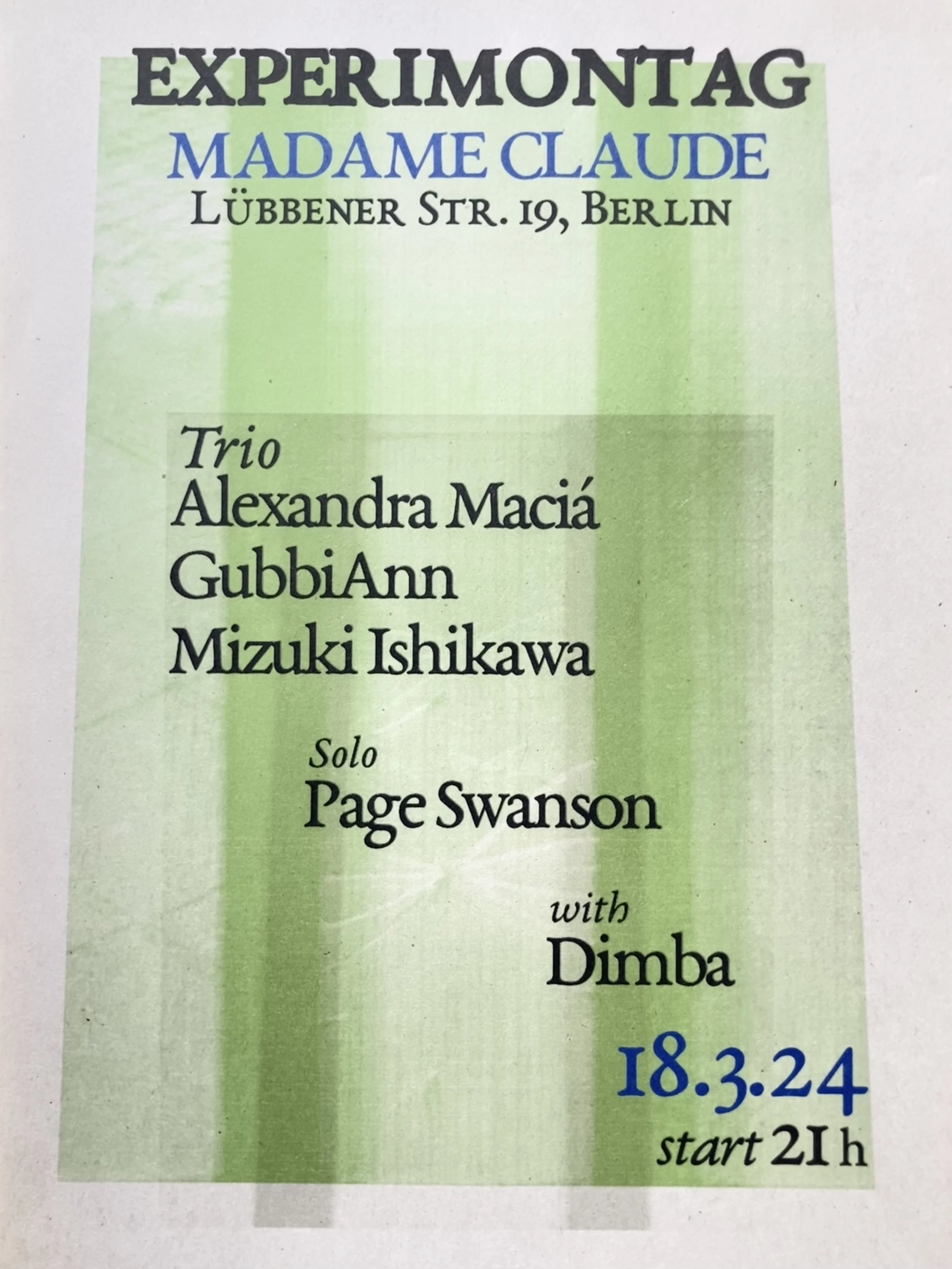 flyer for performance showcasing trio, solo (self), and dj